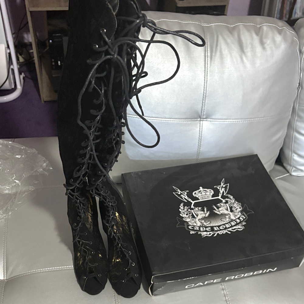 Cape Robbin Black Over the Knee Lace-Up Boots